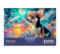 Chihuahuas Junto al Mar Rompecabezas 1000pz: Perros dinámicos/Coloridos, Adultos, Juego Educativo, decoración hogar, Alta dificultad, para Hombres/Mujeres, Regalos, 52x38cm/1000pz