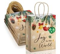 Chiisong 24 bolsas de regalo Joy to The World, bolsas de regalo de papel de Navidad con asas, bolsas de regalo medianas para Navidad, vacaciones, bodas, cumpleaños, baby shower