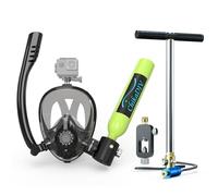 CHIKADIV Práctica Botella de Buceo de 0,5 litros con Máscara de Buceo, minicilindro de oxígeno con máscara de Snorkel de Cara Completa, Kit de Buceo de Viaje portátil for Viajes Nadar Rescate (CVerde)