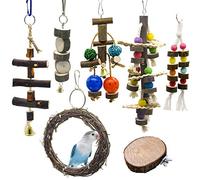 Chikanb Juguetes de Ave Colorida para Masticar, 7 Piezas Pájaro Columpio de Juguetes, percada de Madera y Escalera, Colgar Juguetes de Jaula de Pájaro para Periquito Cockatiel Conure Guacamayo