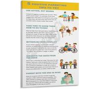 Child Development Chart 5 Positive Parenting Strategies Poster Canvas Wall Art for Nursery Decor Parenting Guide Gift(Framed,08x12inch(20x30cm))