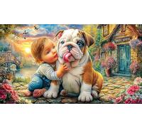 Child-Kissing-Dog-in-Rainy-Street Puzzle de 1000 Piezas para Adultos Regalo para Mujeres y Hombres Idea Actividad en casa 38x26/1000pcs