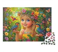 Child with Birds Flowers Colourful Girl with Birds 1000 Pieces Jigsaws Adults The Impossible Challenge Home Activity 38x26cm/1000pcs