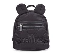 Childhome Mi Primera Bolsa Mochila de Bebé, Escuela, Jardín de Infancia, Guardería, Dos Compartimentos, Bolsa de Almuerzo, Hebilla de Seguridad Extraíble, Resistente al Agua, Negro Acolchado
