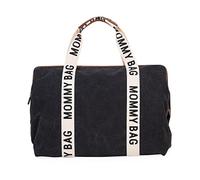 CHILDHOME, Mommy Bag, bolso cambiador, maternidad, bolso de viaje, gran capacidad, cambiador, correa ajustable, compartimentado, bolsillo térmico, abertura para la maleta, Signature Negro