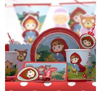 CHILDHOOD TREASURE Little Red Riding Hood - Suministros de decoración de fiesta temática de cuento de hadas, suministros de fiesta de estilo europeo rojo, juego de vajilla desechable con platos, tazas