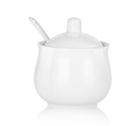 CHILDIKE Azucarero de cerámica con tapa y cuchara, tarro de almacenamiento de porcelana blanca, 8 onzas