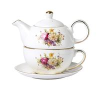 CHILDIKE Té de porcelana europea para uno, juego de tetera y platillo floral vintage, tetera floral con ribete dorado, taza de té con platillo