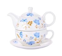 CHILDIKE Tea for One - Juego de tetera y taza de porcelana, juego de té para uno, tetera floral, juego de té de regalo para mujeres, orquídeas