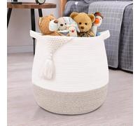 childishness ndup Cesta grande de cuerda de algodón, cesta de almacenamiento tejida para juguetes, lavandería y mantas, cesta redonda con asas para habitación de los niños, 17.7 x 16.9 pulgadas