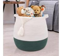 childishness ndup Cesta grande de cuerda de algodón, cesta de almacenamiento tejida para juguetes, lavandería y mantas, cesta redonda con asas para habitación de los niños, 17.7 x 16.9 pulgadas