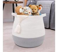 childishness ndup Cesta grande de cuerda de algodón, cesta de almacenamiento tejida para juguetes, lavandería y mantas, cesta redonda con asas para habitación de los niños, 17.7 x 16.9 pulgadas