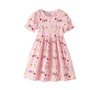 Children and Girls Dress Puff Sleeve Pure Cotton Cute Style Fresh Short Sleeved Dress Medias con Niñas, Rosa., 13-14 años