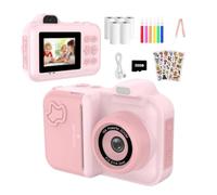 Children Digital Camera Instant Print For Kids Thermal Print Camera Instant Photo Printing Camera Video Toys+32G Memory Card(Pink)