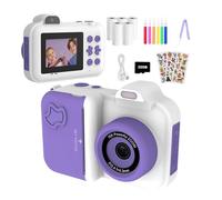 Children Digital Camera Instant Print For Kids Thermal Print Camera Instant Photo Printing Camera Video Toys+32G Memory Card(White Purple)