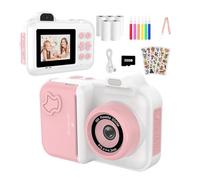 Children Digital Camera Instant Print For Kids Thermal Print Camera Instant Photo Printing Camera Video Toys+32G Memory Card(White Pink)