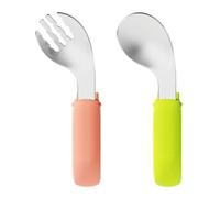 Children Utensils - Self Feeding Spoon Fork Setfor Independence, Stainless Steel Cutlery with Round Handle, Toddler Tools for Travel, Lunch, Dinner, School, Home, Daycare, 1.38x1.38x4.13 inches