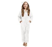 Children's Autumn and Winter Solid Color Zipper Warm Fleece Jumpsuit Jogsuit Damen Set, Blanco, 4-5 años