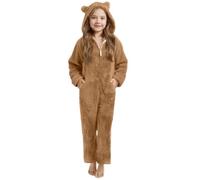 Children's Autumn and Winter Solid Color Zipper Warm Fleece Jumpsuit Jogsuit Damen Set, caqui, 12-13 años