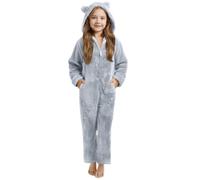 Children's Autumn and Winter Solid Color Zipper Warm Fleece Jumpsuit Jogsuit Damen Set, gris, 4-5 años