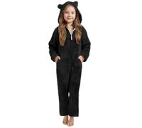 Children's Autumn and Winter Solid Color Zipper Warm Fleece Jumpsuit Jogsuit Damen Set, Negro , 4-5 años