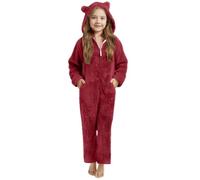 Children's Autumn and Winter Solid Color Zipper Warm Fleece Jumpsuit Jogsuit Damen Set, rojo, 4-5 años