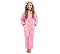 Children's Autumn and Winter Solid Color Zipper Warm Fleece Jumpsuit Jogsuit Damen Set, Rosa., 4-5 años