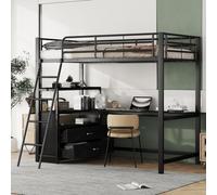 Children's Bed Loft Bed 90x200 cm Metal, L-Desk, 2 Drawers, Shelf, Slatted Frame without Mattress, Black 90x200 cm negro