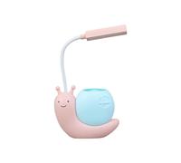 Children's desk lamp with pen holder, USB rechargeable, snail shape, 360 adjustable, foldable, pink