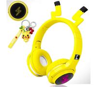 Children's headset game headset with microphone, LED light, foldable stereo $ Children's headset Bluetooth stereo headset - Pikachu Yellow