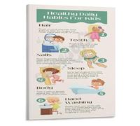 Childrens Healthy Habits Poster Daily Routine Educational Wall-Art Canvas Print for Classroom Decor Room Bedroom Living Room(Unframed,12x18inch(30x45cm))
