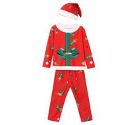 Children's Holiday Pajamas - 3-Piece Cosplay Outfit, Christmas Costume with Top, Pants, and Hat | Christmas Sleepwear for Boys and Girls Ages 2-11 | Family Gathering & Photo Prop Outfit