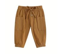 Children's Summer Solid Color Cotton Linen Unisex Pants with Ankle Cuffs Breathable Solid Leggings Conjunto Invierno 3 (Orange, 4-5 Years)