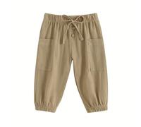 Children's Summer Solid Color Cotton Linen Unisex Pants With Ankle Cuffs Breathable Solid Leggings Conjunto Invierno 3 (Coffee, 3-4 Years)