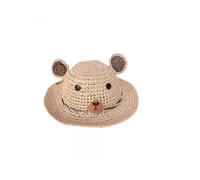 Children's Sun Hat Cartoon Bear Straw Hat Baby Sun Hat * Button Bear Pink