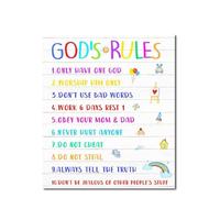 Child's Christian Inspirational Wall-Art - Wooden God's Rules Hanging Decor for Nursery & Bedroom, Religious Motivational Gift for Baptism, First Communion, and Classroom(Framed,08x12inch(20x30cm))