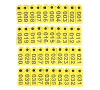 CHILDWEET 100 Etiquetas para Orejas de Ganado en Tpu Amarillo Numeradas del 001 al 100, Resistentes a Rayos Uv, Tamaño Adecuado para Ovejas y Animales de Granja, Gestión de Identificación