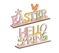 CHILDWEET 2Piezas Adorno De Madera De Pascua Coloridas con Letras Easter y Hello Spring para Decoración De Escritorio y Hogar Accesorio Primaveral para Pascua