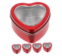 CHILDWEET 5 Piezas Caja De Dulces En Forma De Corazón Conformado Estaño Pequeño Bufé Día Festivo Boda Corazones Favor Tapa Cajas Fiesta Lata Pequeña Hojalata Rojo