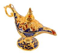 CHILDWEET Adorno Lámpara Aladino Pequeño de Aleación de Zinc Dorado y Azul Oscuro, Decoración Vintage para Mesa, Adorno Retro Tallado en Metal Adecuado para Fiestas y Hogar