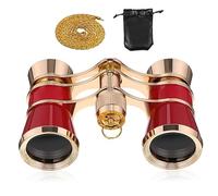 CHILDWEET Binoculares Compactos Vintage para Adultos, Metal Chapado en Oro, Aumento 3x25, Mini Prismáticos Plegables para Observación de Aves y Teatro, Bolsa de Almacenamiento Roja