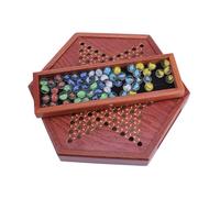 CHILDWEET Damas Chinas Madera con Canicas de Vidrio Colores y Cajón Almacenamiento Tablero Tradicional para Jugadores Juego de Mesa Estratégico Familiar Educativo