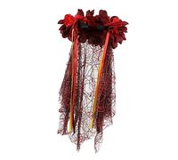 CHILDWEET Diadema de Gasa Roja para Mujer, Banda Decorativa Velo para Fiestas y Fotos