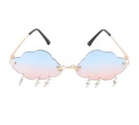 CHILDWEET Gafas de Sol sin Marco Forma de Nube y Diseño de Rayo en Metal Azul para Mujer, Gafas Divertidas y Creativas Ideales para Celebracion Verano y Protección Ocular