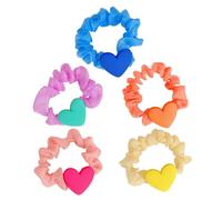 CHILDWEET Gomas Elásticas Pelo Dije de Corazón 5 Piezas, Coleteros para Mujer, Bandas Elásticas de Tela y Resina, Accesorios Cabello para Moños y Trenzas Diarias