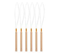 CHILDWEET Herramienta Gancho de Acero Inoxidable para Extensiones de Cabello para Tirar Cabello Natural y Sintético y Mango de Madera Antideslizante, Kit de 6 Piezas Accesorios