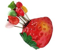 CHILDWEET Juego de Tenedores Pequeños Tamaño Mini Fácil de Agarrar Varios estilos Diseño Adorable de Resina y Metal con Soporte Rojo para Aperitivos para Copas de Fruta y Varios estilos