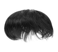 CHILDWEET Parche de Peluca Masculino Realista para Calvicie Fibra Resistente al Calor, Cabello Corto Negro, Ligero y Versátil para Uso Diario