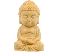 CHILDWEET Pequeña Estatua de Buda de Madera Khaki, Talla Artesanal, Adorno