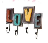 CHILDWEET Perchero de Pared de Madera Love, Azul, Estilo Retro